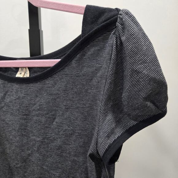 NWT Free People Black Stripe Cap Sleeve Fitted Top Shirt Medium - Picture 3 of 7